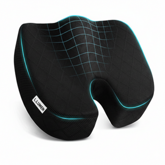 엘루멘 기능성 메모리폼 꼬리뼈 방석, 다이아몬드 레이어 그리드 블랙