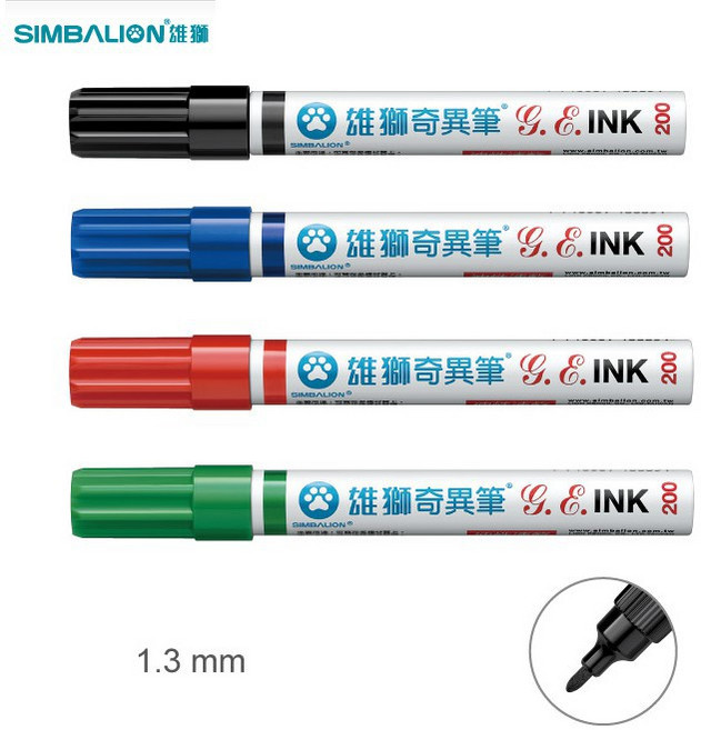 雄獅SIMBALION NO.200 油性速乾奇異筆 1.3mm - 速乾不暈染 多材質適用, 1個, 黑