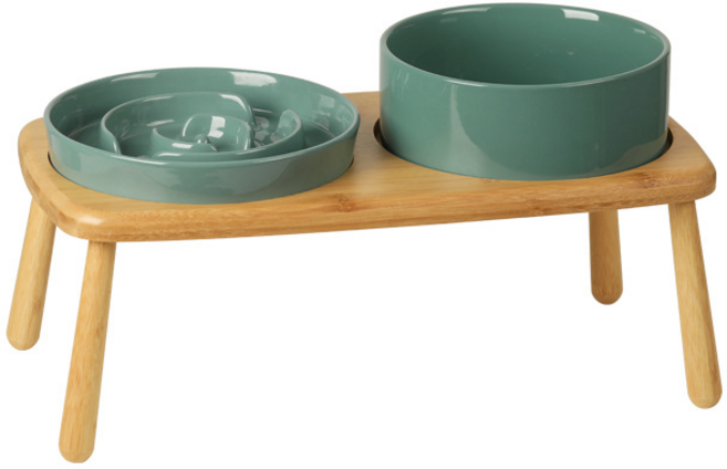 마브펫 강아지 고양이 원목 높은 급체방지식기, 2구세트-L사이즈, 1개, 다크그린