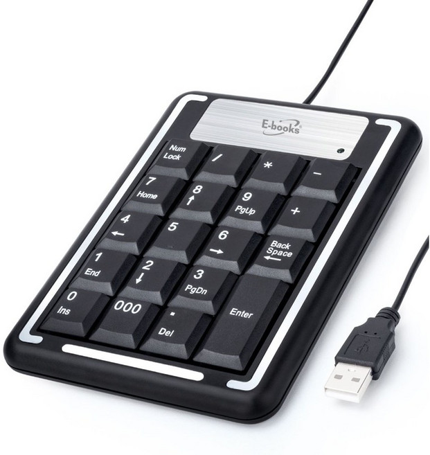 E-BOOKS Z9薄型19鍵數字鍵盤 輕巧便攜 舒適打字體驗 快速數字輸入, Black, E-PCG236, 薄膜式