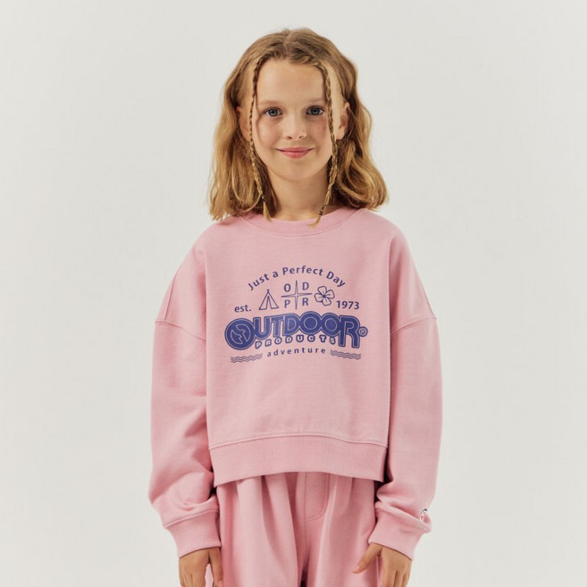 아웃도어프로덕츠 키즈 여아 세미크롭 맨투맨 핑크 OD243IMM89 PNK