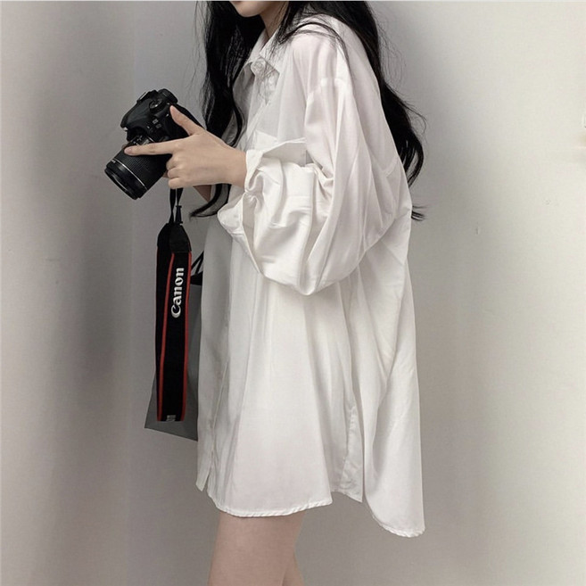慵懶風白色防曬襯衫女夏秋薄款中長款襯衣外套長袖女裝上衣批發