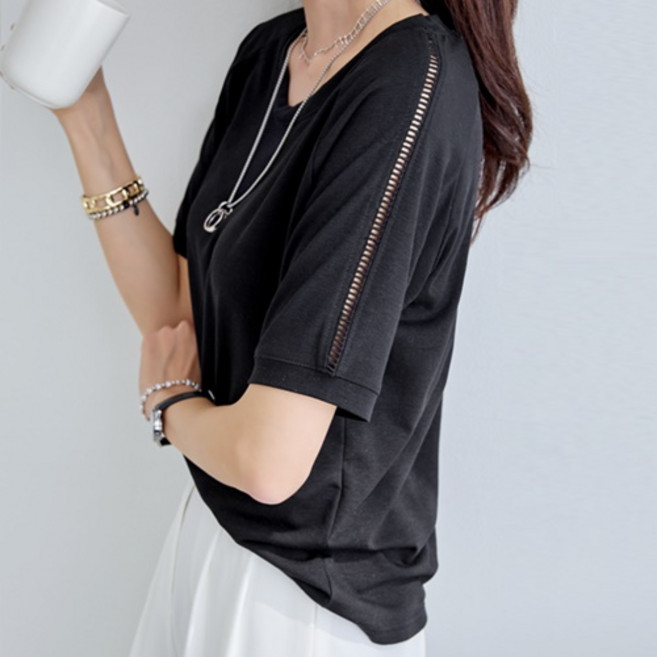 [나크21] (55~100) 어깨 포인트 반팔 티셔츠 KO52-T-02