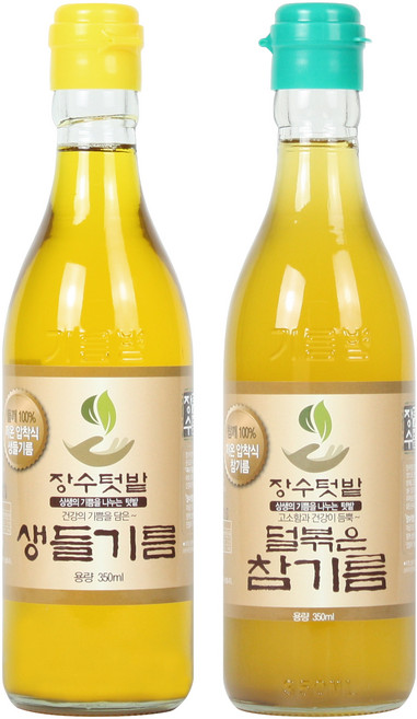 장수텃밭 덜볶아 더 건강하고 깔끔한 생들기름1병+덜볶은참기름1병 350ml 2병, 2개