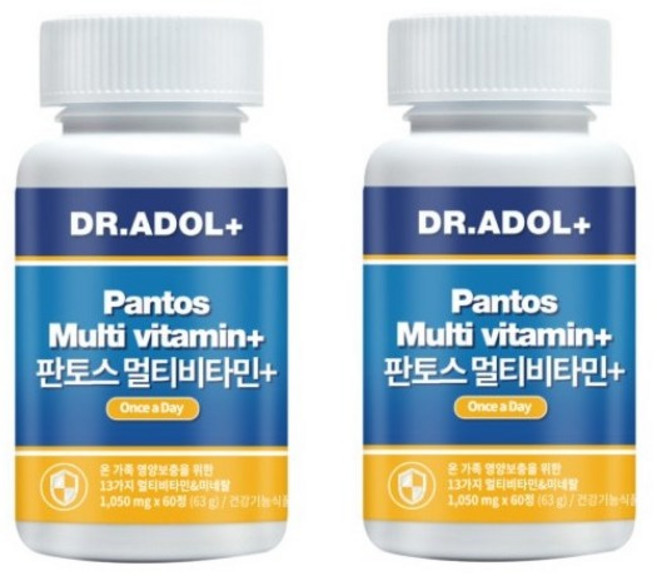 닥터아돌 판토스 멀티비타민 탈모개선 판토텐산 비오틴 미네랄 사은품 증정, 60정, 2개