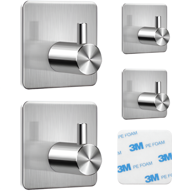 나띵베럴 무타공 304 스텐 3M 접착 주방 욕실 걸이, 실버, 5개