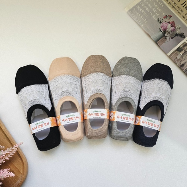 5족세트 여성 미끄럼방지 덧신 플라워 레이스 페이크삭스 시스루 여름 쿨양말