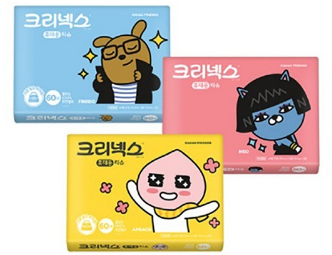 크리넥스 카카오 여행용 휴대용 티슈 휴지 60매 색상랜덤