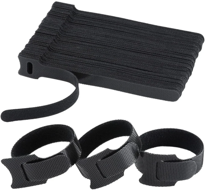 SUKI 재사용 가능 벨크로 케이블 타이 대 전선정리, 블랙, 50개