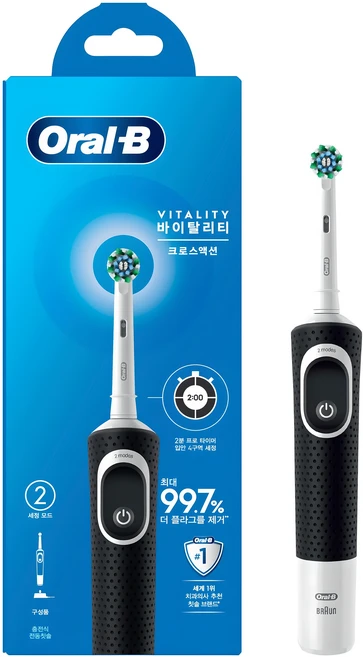 오랄비 바이탈리티 크로스액션 전동칫솔, 블랙, 1개, D100 - 쿠팡