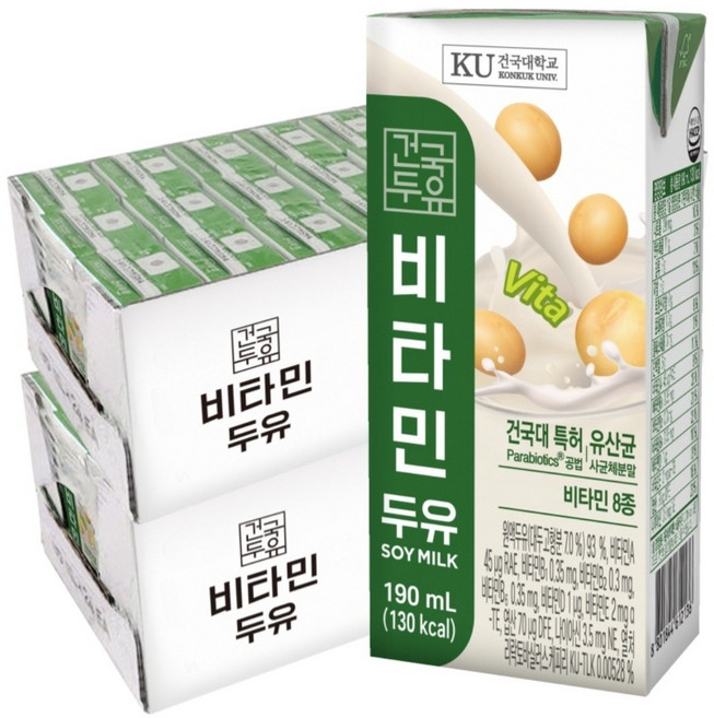 [건국우유] 비타민 두유 190ml, 48개
