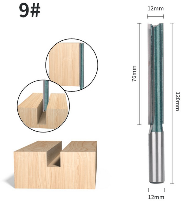 35MM 8MM 비트 커터 블레이드 목공 라우터 그린 옐로우 생크 스트레이트 블랙 트림 플러시 청소용 밀링 12MM, 11 12x12x76 Green, 한개옵션1