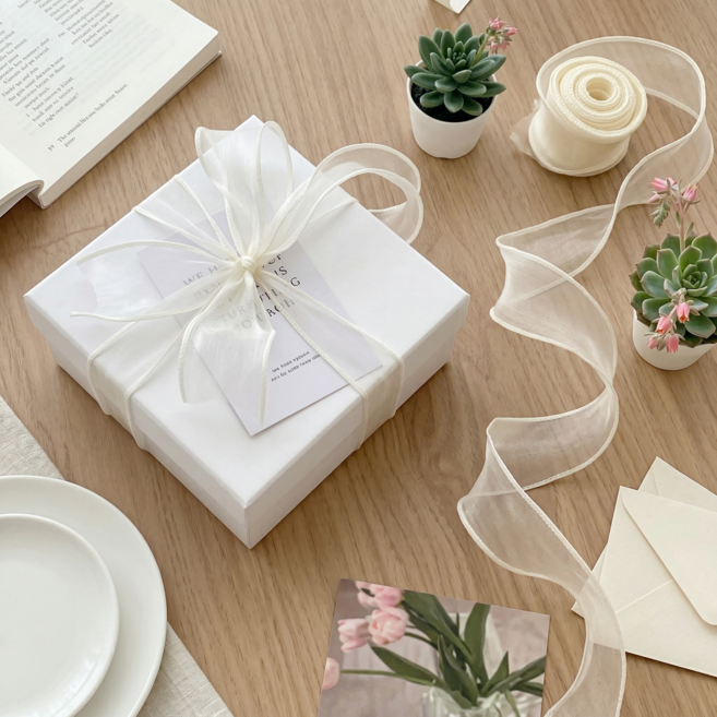 쉬폰 망사 샤 꽃다발 선물 포장 리본 끈 2P, 2개, 9m, 크림