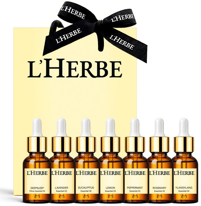 [럭셔리 선물] 르에르베 스트레스7종세트 숙면 수면에좋은 잠잘오는향 불면증 천연 아로마 테라피 에센셜 오일, 아로마오일 7종+기프트백, 7개, 10ml