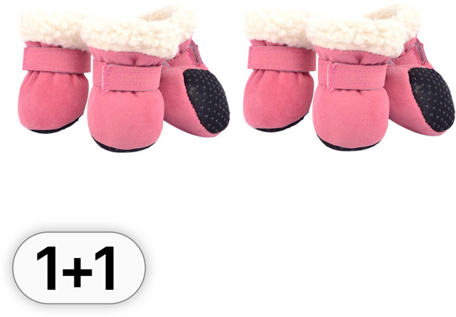 투데이리빙 1+1 반려동물 강아지 겨울 털신발 포근 뽀글이 산책용 패션 애견 발부츠 댕냥이 털신발 미끄럼방지 애완견 반려견 발바닥 의류 용품, 2세트, R98496A(핑크