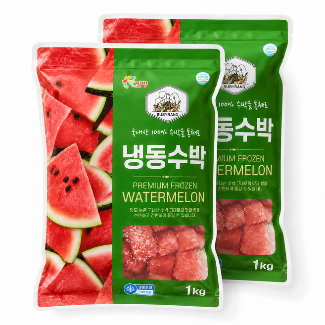 루비랑 국산 냉동 수박 다이스 수박주스 땡모반, 2개, 냉동수박  1kg