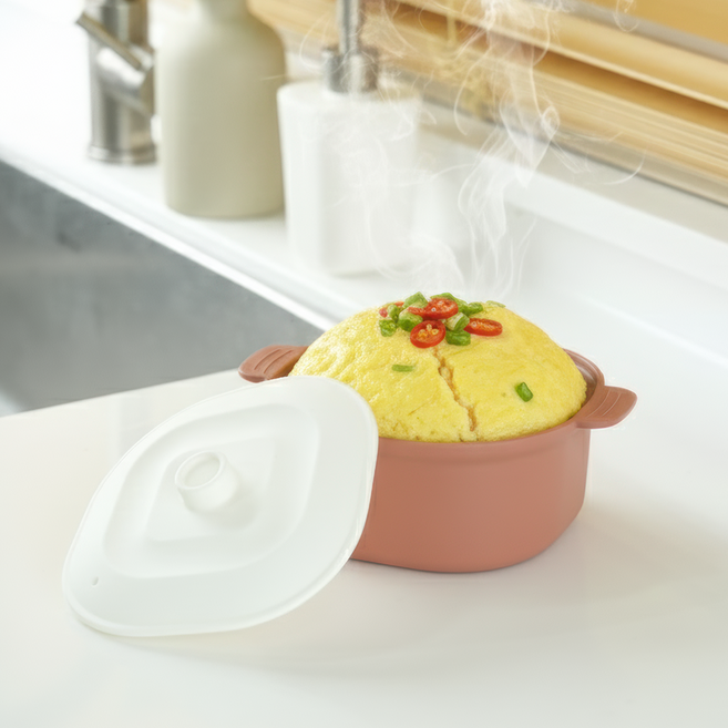 소노리떼 국산 실리콘 계란찜기 중형 사각 700ml 화이트 뚜껑, 피치베이지, 1개