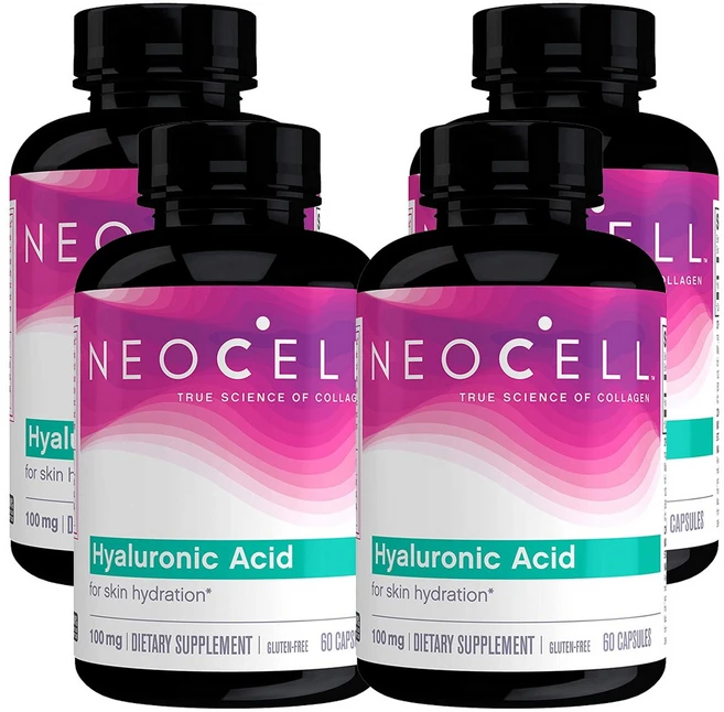Neocell Hyaluronic Acid Nature's Moisturizer 60 Capsules 네오셀 히알루론산 60정 4병, 4개 - 쿠팡