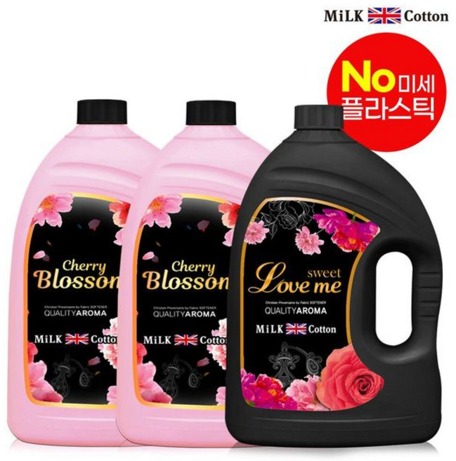 밀크코튼 고농축 유연제 3.06L 벚꽃에디션향 2개 +러브미향 1개.., 1