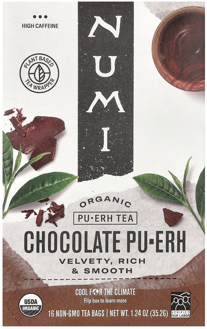누미 티 유기농 보이차 초콜릿 보이차 티백 16개입 35.2g(1.24oz) NUM-10360, Numi Tea 유기농 보이차 초콜릿 보이차 티백 16, 1개