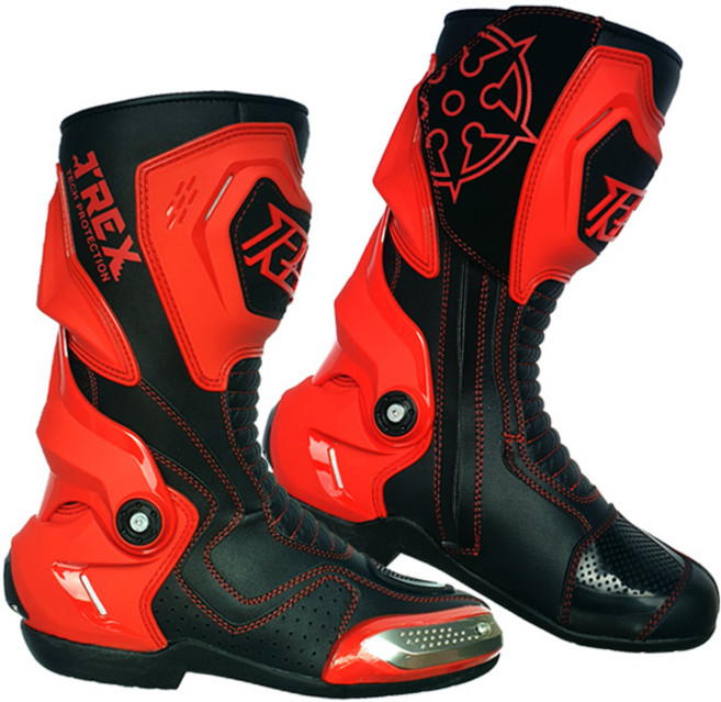 RYO 오토바이신발 바이크 레이싱 부츠 정강이보호 안전화 T-REX, 레드