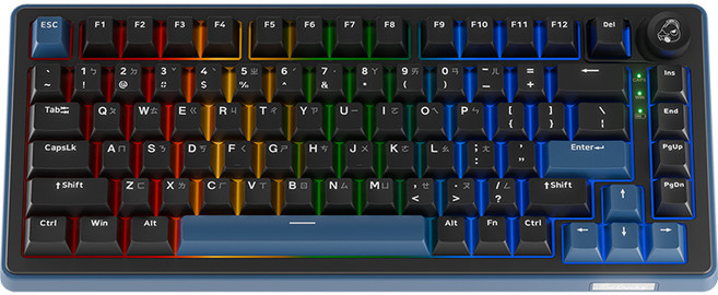 Ducky OK-M-75 機械式鍵盤 有線鍵盤 三模連線 熱插拔軸體 電競鍵盤 無線鍵盤 五層減震結構 PBT鍵帽, 黑色, 主商品, 段落軸