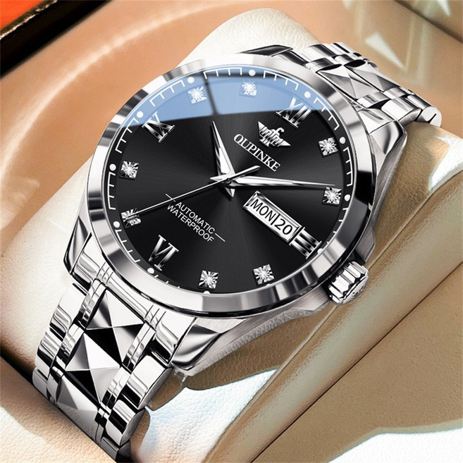 OUPINKE 남성 시계 정품 자동 기계식 오토매틱 럭셔리 명품 워터프루프 야광 메탈시계
