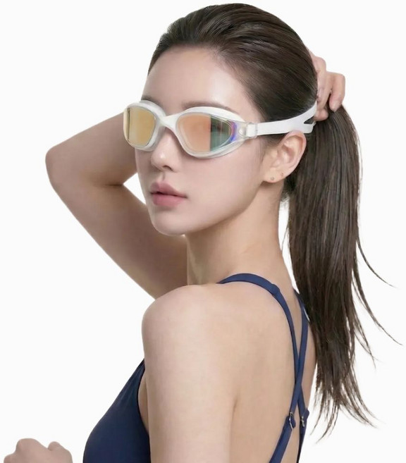 스마트덕 눈 편한 시야넓은 김서림방지 물안경 수경, 1개, 화이트 미러