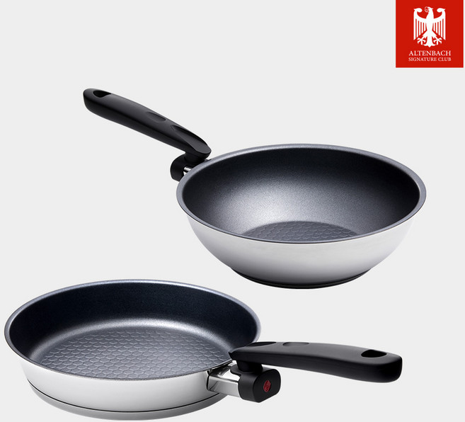 [2종세트] 알텐바흐 시그니처 디피니티 바닥 5중 스텐 코팅 프라이팬 2종 24팬+24웍팬 1세트