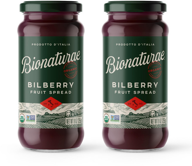 바이오나투라 유기농 빌베리 과일 스프레드 - 유기농 젤리 Bionaturae Organic Bilberry Fruit Spread - Jelly Organic Non-GMO, 블루베리, 9온스(2팩), 1개, 255g