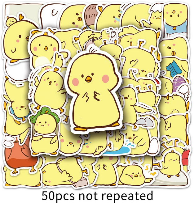 동물스티커 리무버블 도무송 캐리어 노트북 폰꾸 다꾸 인스 50매, 병아리