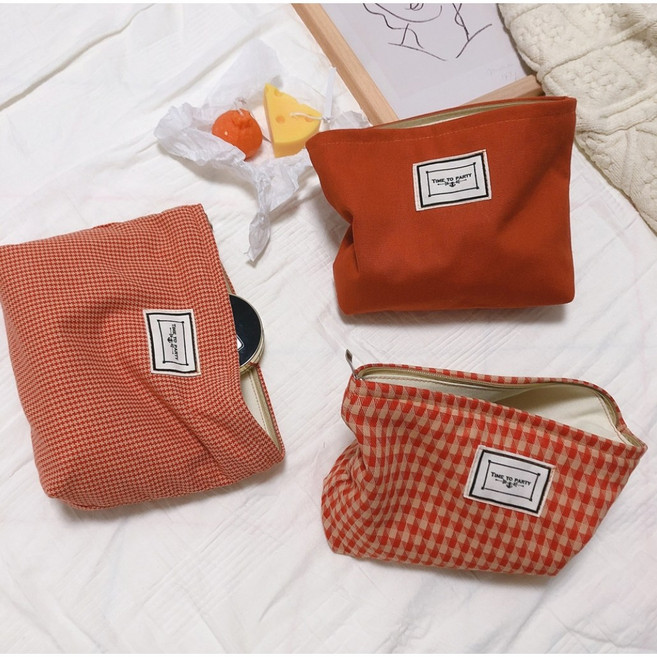 [3 TYPE] 레드 하운드 체크 빅 파우치 데일리 고 퀄리티 손 가방