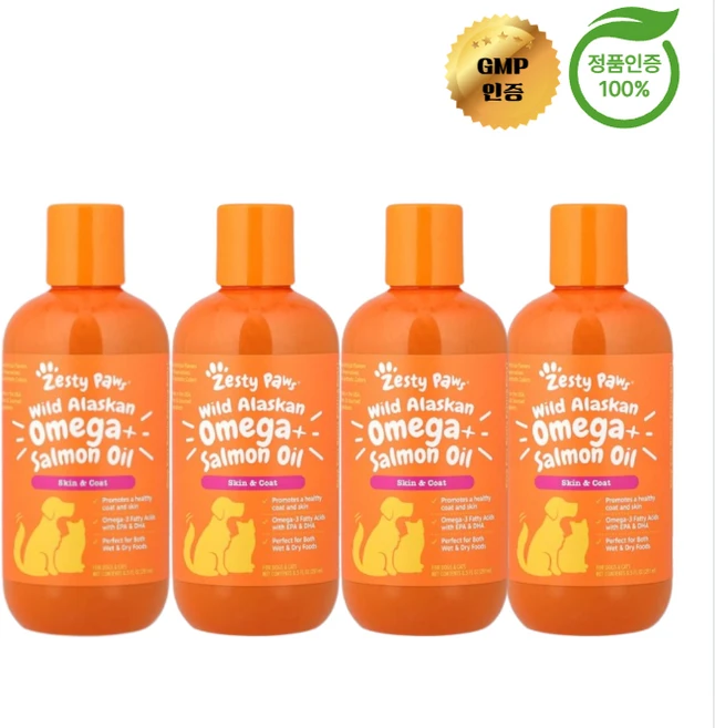 2+2 제스티 포우즈 야생 알래스카 오메가 + 연어 오일 강아지 및 고양이용 251ml, 4개 - 쿠팡
