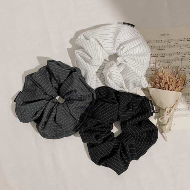 무배 베딘 스트라이프 헤어 슈슈 빅사이즈 핸드메이드 곱창 스크런치 머리끈 디어안나