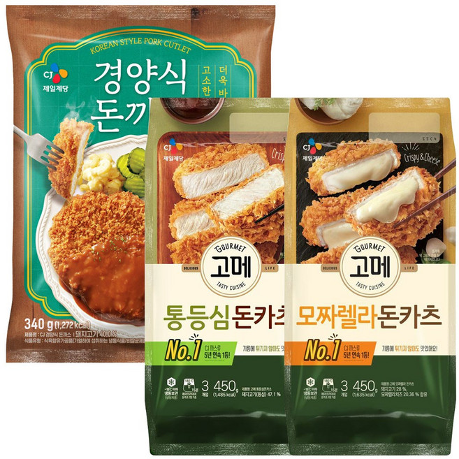 CJ 경양식돈까스340g 1+ 고메 통등심돈카츠450g 1+고메 모짜렐라돈카츠450g 1, 340g, 1개