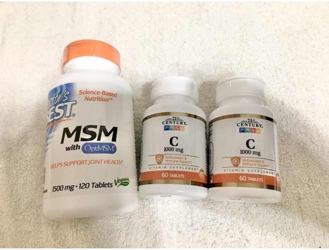Doctor's BEST MSM OptiMSM 維他命C 組合 關節保健 素食配方 1500毫克MSM 120錠 1000毫克維他命C 60錠, 1個, 白MSM 120+VC60x2（品牌隨機