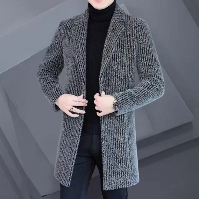 AOKADA 남성 가을 겨울 정장핏 모직 하프 코트 남자 반코트 아우터