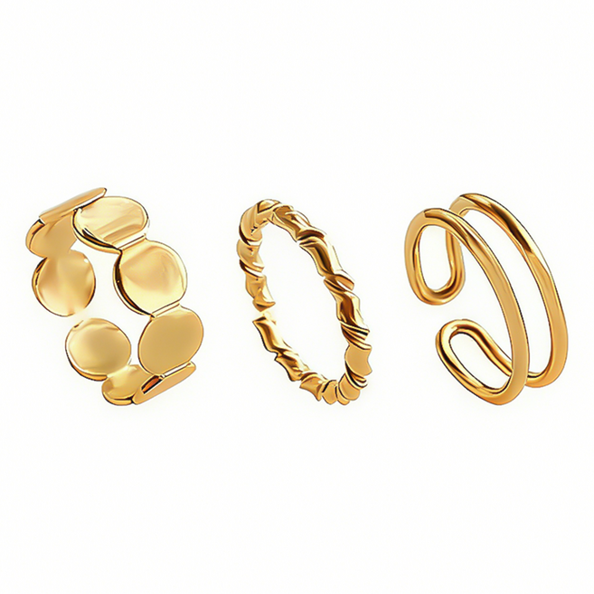 3개 세트 프렌치 스타일 슬림 반지 오픈 반지 조절가능 반지 레이어드 링 골드색 세트 은색 세트 심플하고 자연스러운
