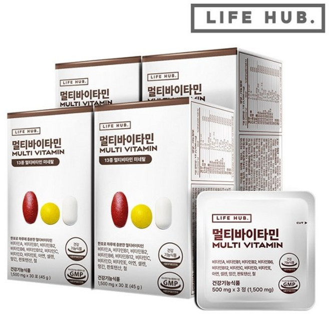 라이프허브 멀티바이타민 4세트(1500mg x 120포) 4개월분, 4세트