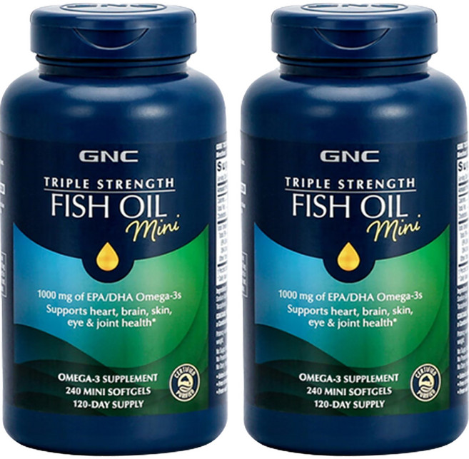 GNC 트리플 스트렝스 피쉬 오일 1000mg EPA DHA 오메가-3 미니 소프트젤, 240정, 2개