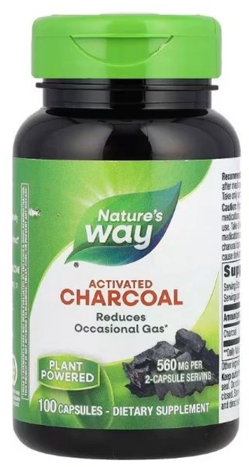 Natures Way 활성탄 보충제 글루텐 프리 100캡슐(포장은 다를 수 있음), 1개, 100정 - 쿠팡