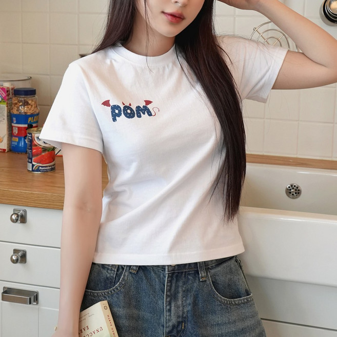 [키140/키150/키160] 키키코 폼레터링슬림반팔티 슬림 크롭티