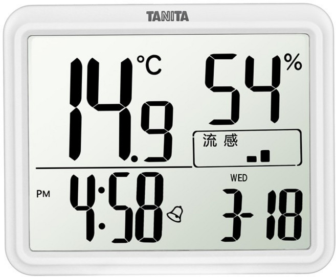 TANITA 溫溼度計 大螢幕顯示 時鐘 日曆 - 台北出貨, 1個, RH-002,白色, 白色