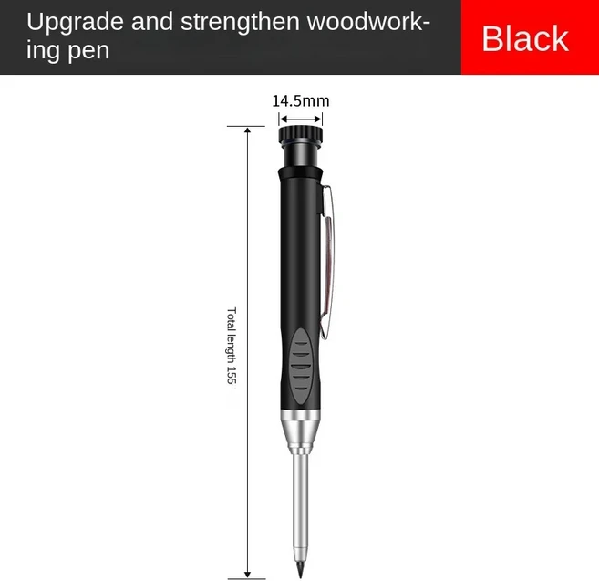 목공 건설을위한 숫돌이있는 2.8mm 솔리드 목수 기계 연필 긴 머리 목수 연필 문구 공급, Bla pencil
