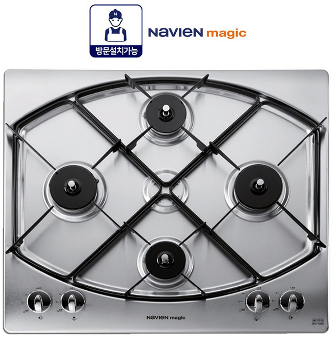 [전국설치가능] 나비엔매직 GRB9104/9004 (구GRAB420K호환) 빌트인 4구 가스레인지 전기코드형 타공560X480, LNG, 자가설치(택배발송), GRB-9104N