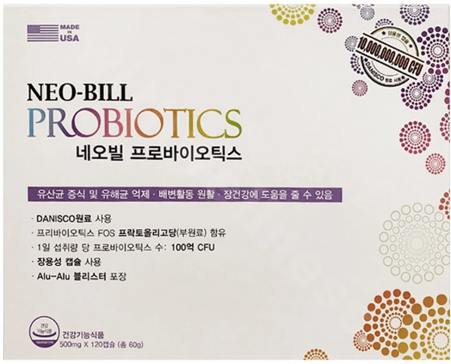 네오빌 프로바이오틱스 120캡슐 다니스코원료 100억 유산균, 60g - 쿠팡