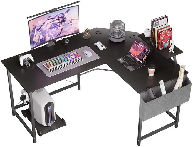 월로덴 L자형 코너형 게이밍 컴퓨터 책상 유튜버책상, 블랙(150x120x60x75CM)