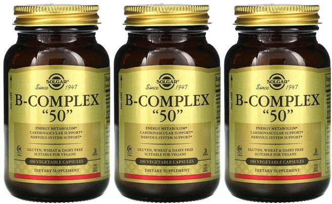 [2+1] Solgar 솔가 비 콤플렉스 복합체 50 mg 100정 B-Complex 콤플렉스 티아민 비타민 B1 B2 B3 B6 리보플라빈 나이아신 엽산 비오틴 칼슘 이노시톨