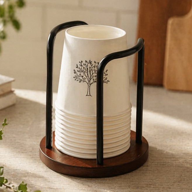 하스몰 원목 종이컵 홀더 디스펜서 홈 카페 인테리어 소품, 1개, 싱글 블랙