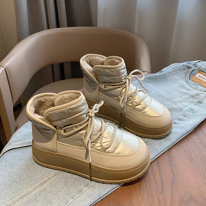 女士加絨雪地靴 冬季新款韓版休閒高幫棉鞋